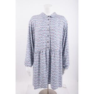 Boden Womans Blouse Shirt Tunic Top US 16L UK 20L Blue Gray Floral Tunic NWT